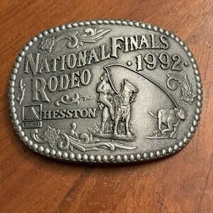 NEW 1992 Hesston AGCO National Finals Rodeo Belt Buckle Cowboy Horse Vintage